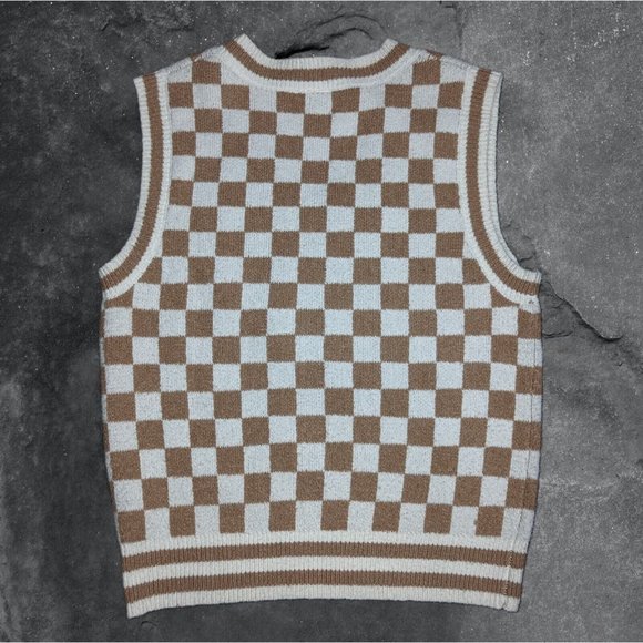 SOLD ABOUND Sweater Vest Tan/Ivory Check Women's Sleeveless V-Neck sz S - Picture 2 of 4
